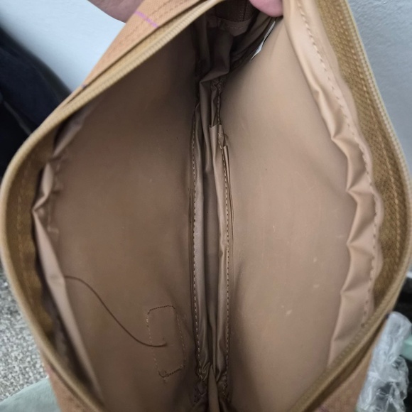 Playboy Vintage Windowpane Plain Tan Plaid Toiletry Bag Made In Korea - Picture 4 of 4